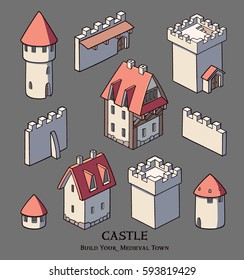Castle Collection. Set of medieval buildings. Icons.