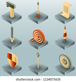 Castle color gradient isometric icons. Vector illustration, EPS 10