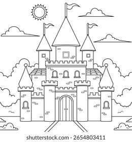Castle Coloring Book Illustration for Kids – Printable on Standard Paper