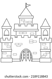 castle coloring page. with two guard towers and one main tower. learning methods for children.