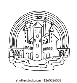 Castle coloring page. Vector hand drawn illustration for kids