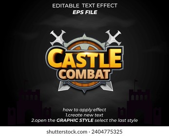 castle combat text effect, font editable, typography, 3d text for medieval fantasy and  rpg games. vector template