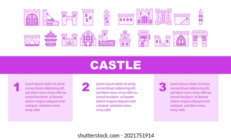 Vector de plantilla de la cabecera de la página Web de la construcción del castillo. Gol Y Puente De Castillo Medieval, Torre Y Muro, Acueducto Y Ventana, Ilustración De Muro Y Arco Destruido