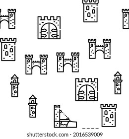 Castle Construction Vector Seamless Pattern Thin Line Illustration