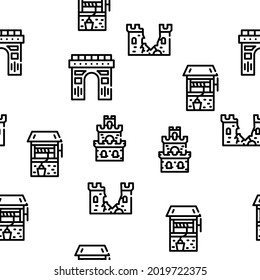 Castle Construction Vector Seamless Pattern Thin Line Illustration