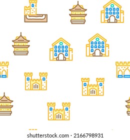 Castle Construction Vector Seamless Pattern Color Line Illustration