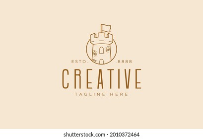 Castle creative Logo Design Template. Vector Illustration of Authentic Castle tower. Vintage Modern Logo Line Art Design Template