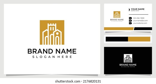 Castle creative logo design vector with business card