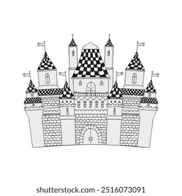 Castillo, Castillo espeluznante, Castillo de miedo 2. Decoraciones de fiesta de Halloween, decoraciones de casa encantada. Elementos de diseño de Doodle de Halloween espeluznantes dibujados a mano negros. Decoraciones de casas embrujadas. Ilustración vectorial.