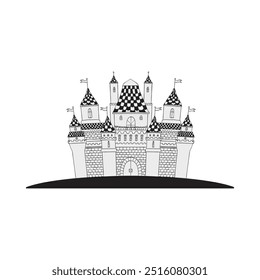 Castle, Creepy Castle, Scary Castle. Halloween party decorations, haunted house decorations. Black Hand Drawn Spooky Halloween Doodle Design Elements. Haunted house decorations. Vector Illustration.