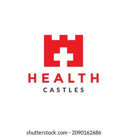 castle with cross health medical logo symbol icon vector graphic design illustration idea creative 
