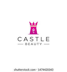 Castle, crown, queen, king and rose logo design vector icon illustration inspiration