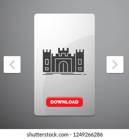 Castle, defense, fort, fortress, landmark Glyph Icon in Carousal Pagination Slider Design & Red Download Button