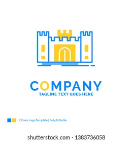 Castle, defense, fort, fortress, landmark Blue Yellow Business Logo template. Creative Design Template Place for Tagline.