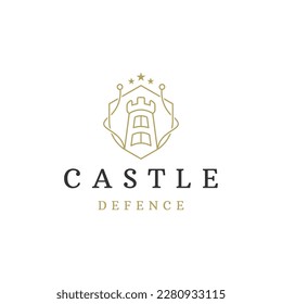 Plantilla de diseño de icono de línea de defensa de castillo