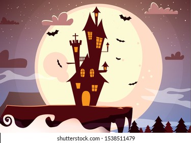 Castle design, Halloween holiday horror scary celebration autumn dark and party theme Vector illustration