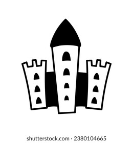 Castle Doodle Illustration. Simple hand-drawn medieval kingdom. Black line art element. Historical palace. Vector illustration