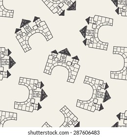 castle doodle seamless pattern background
