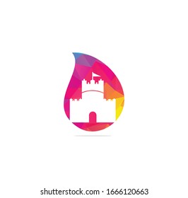 Castle drop shape concept logo design concept vector. Castle Tower logo Template Vector.	
