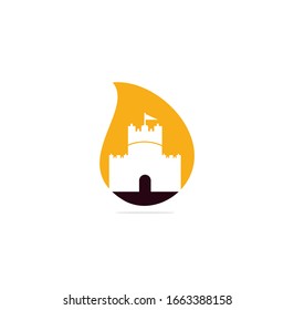 Castle drop shape concept vector logo design. Castle Tower logo Template Vector.	