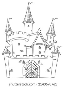 Castle. Element for coloring page. Cartoon style.