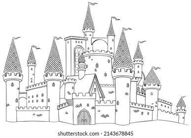 Castle. Element for coloring page. Cartoon style.