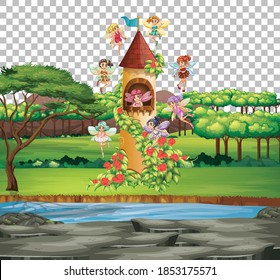 Castle in fairy tale theme on transparent background illustration