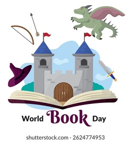 Castle fantasy book art. Vector illustration