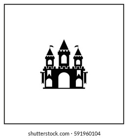 Castle. Fantasy fortress sign. Medieval building  Vector Icon.