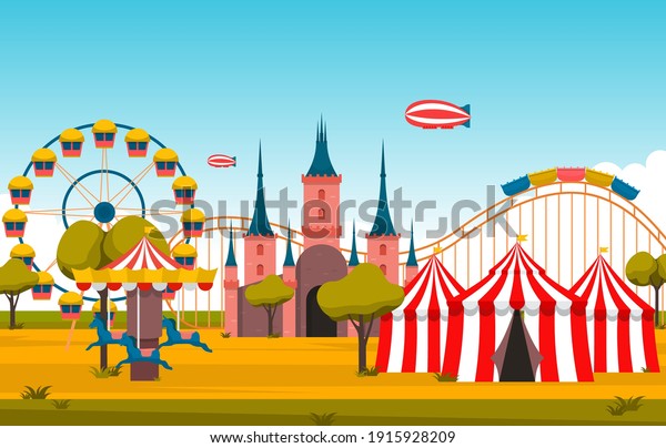Castle Ferris Wheel Amusement Park Happy\
Holiday Illustration