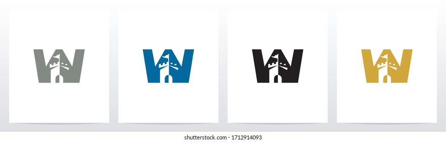 Castle With Flag On Letter Logo Design W