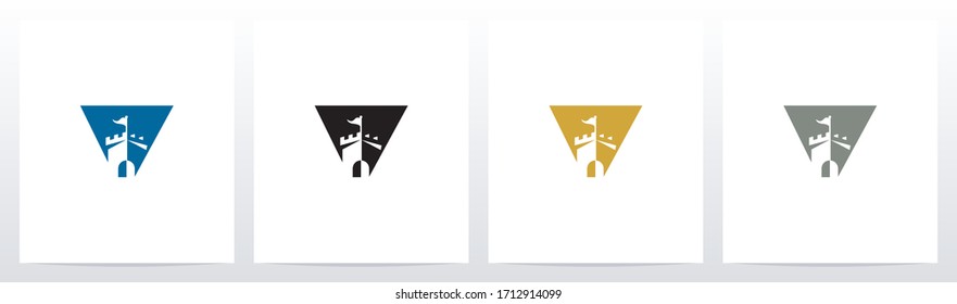 Castle With Flag On Letter Logo Design V