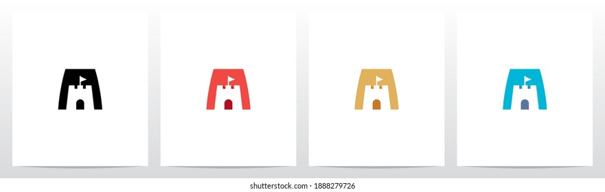 Castle With Flag On Letter Logo Design A