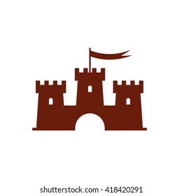 Castle and flag. Vector icon brown