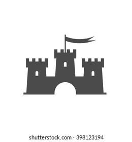 Castle and flag. Vector icon grey
