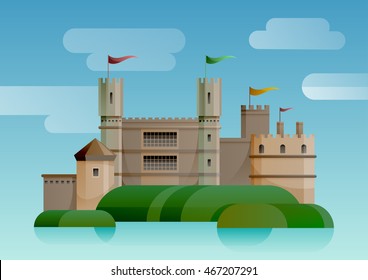 Castle with flags on the island