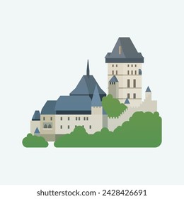 Castillo de Karlštejn. Ilustración de estilo plano.