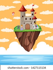 Castle floating on island scene illustration