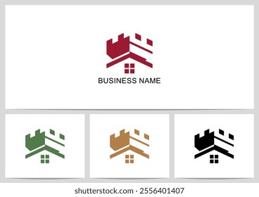 Castle Fortress Above House Roof Logo Design