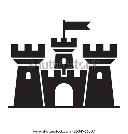 Castle fortress or citadel base flat icon for games and websites, Vector black silhouette. with white background
