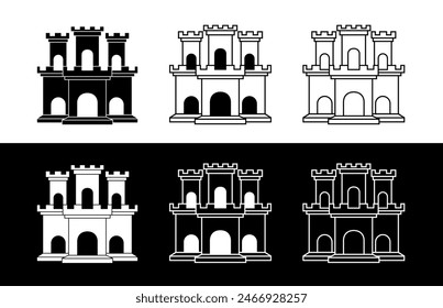 Castle or fortress icon. Castle with towers. Symbol of the Middle Ages or knight. Attribute of the flag of Gibraltar.