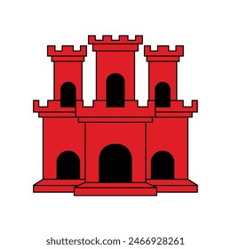 Castle or fortress icon. Castle with towers. Symbol of the Middle Ages or knight. Attribute of the flag of Gibraltar.