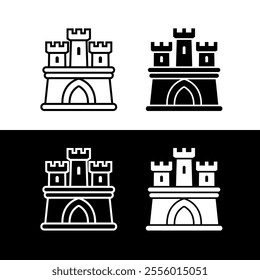 Castle or fortress icon. Castle with towers. Symbol of the Middle Ages or knight. Attribute of the flag of Portugal.