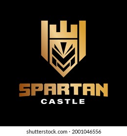 Castle or Fortress With Knight Head Logo Design Template.On gold color. Suitable for security, building, tower, guard, shield, business logo