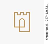 castle fortress niche door gate outline logo vector icon illustration