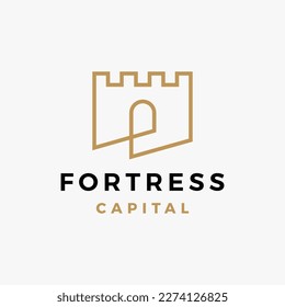 castle fortress niche door gate outline logo vector icon illustration