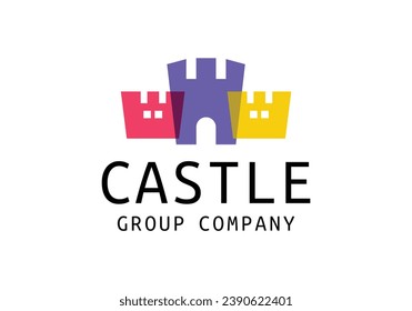 castle fortress overlapping color logo design illustration template