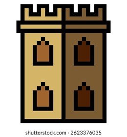 Castle fortress with pixel art isolated on white background