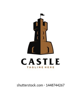 Castle / fortress retro logo design with brown and black color