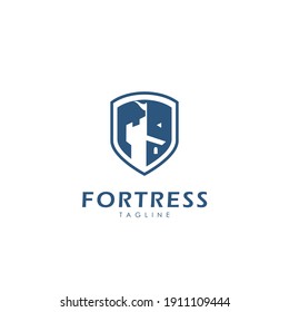 castle Fortress shield Logo Design Template Flat Style Vector	